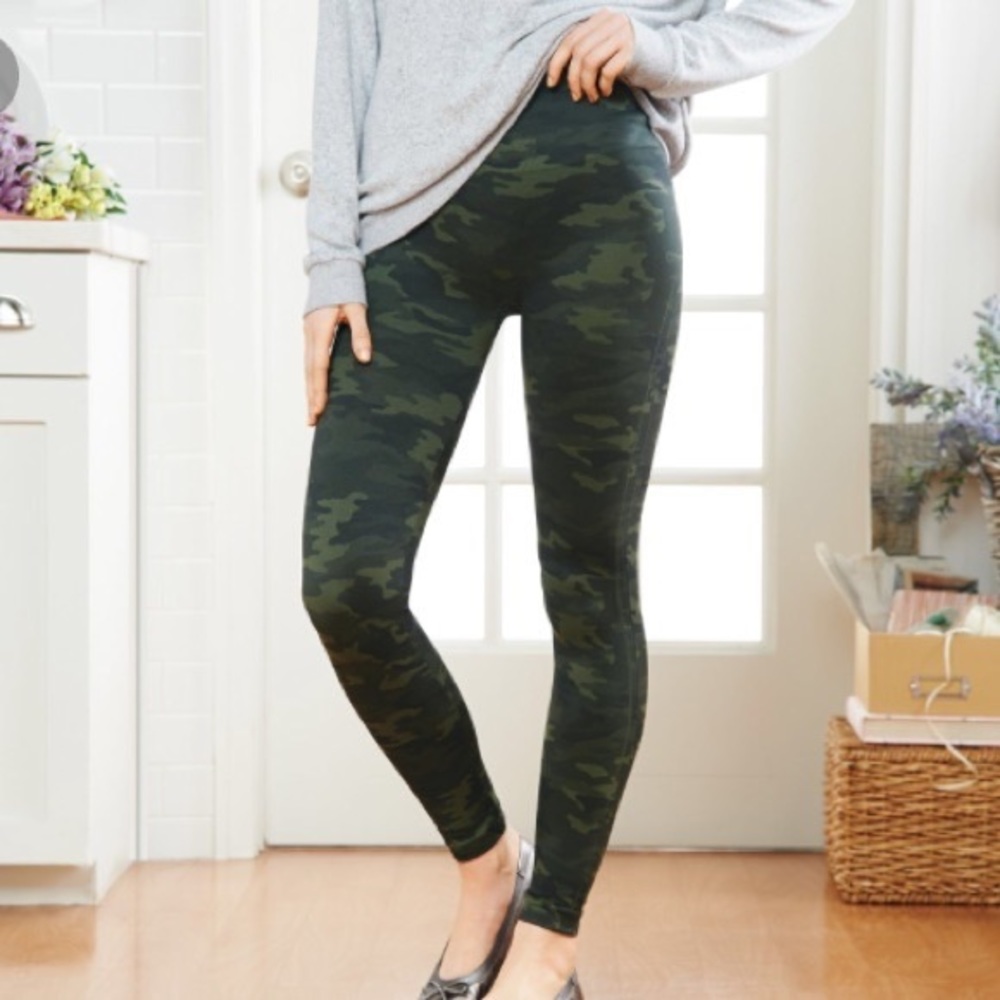 Spanx Green Camo Look At Me Now High Rise Seamless Knit Leggings Size Large